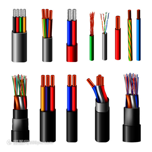 各种类型的电力电缆与电线导体结合,整体护套真实矢量图电缆真实